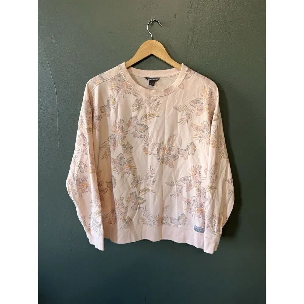 Eddie Bauer Womens Brown Floral Pattern Long Sleeve Pullover Sweatshirt SizeβXL